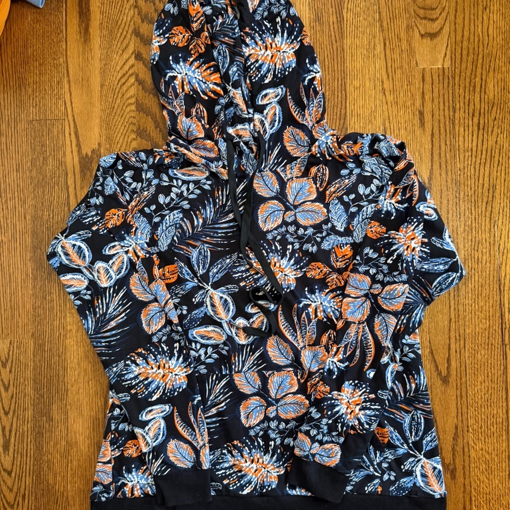 Lildy Super Soft Leaf Design Black Blue Orange Hoodie Size L-XL